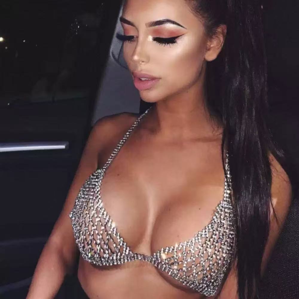 Body Jewelry Chest - 1 fashionable shiny rhinestone mesh chest