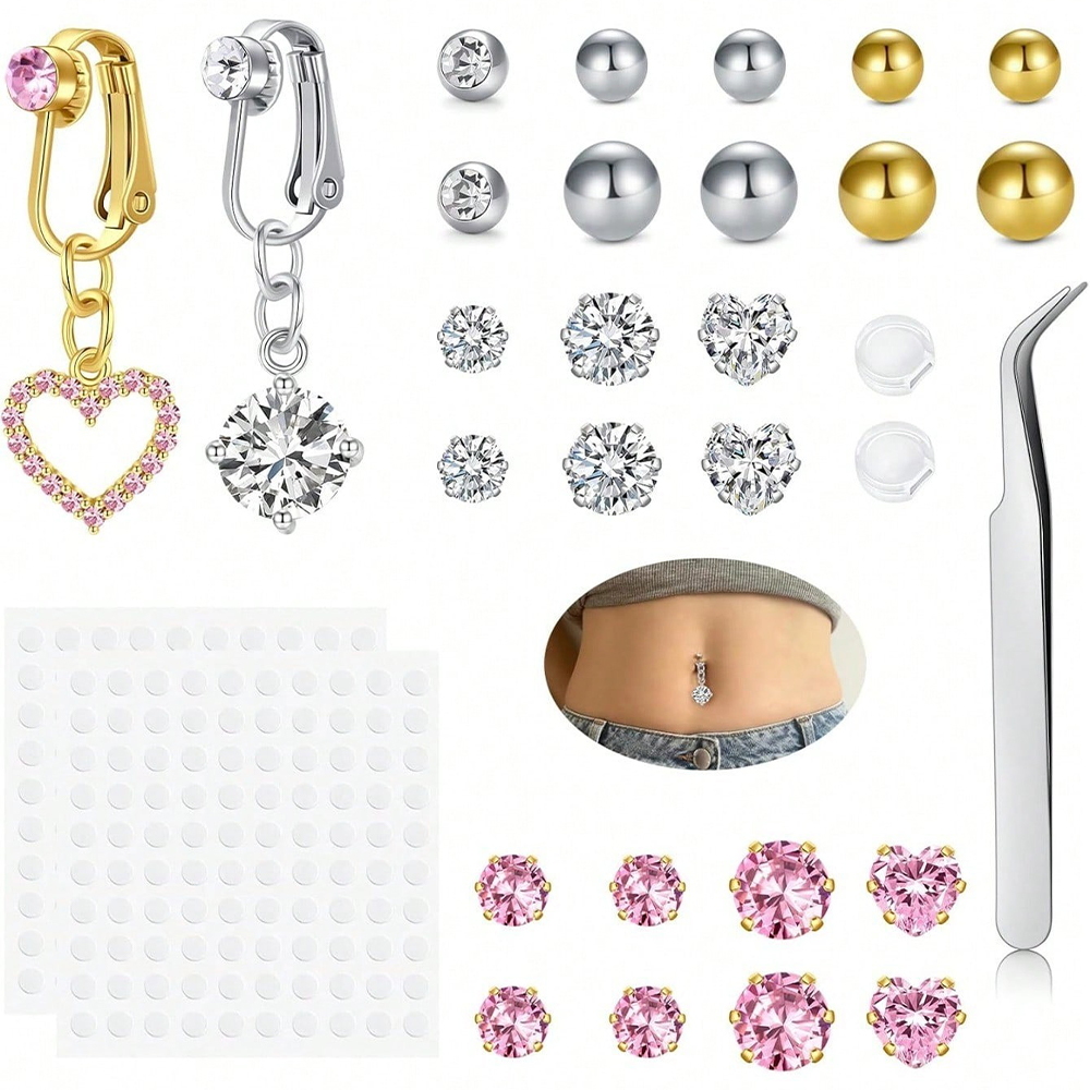 Body Jewelry And Piercing - Gold Fake Belly Piercing Cubic Butterfly