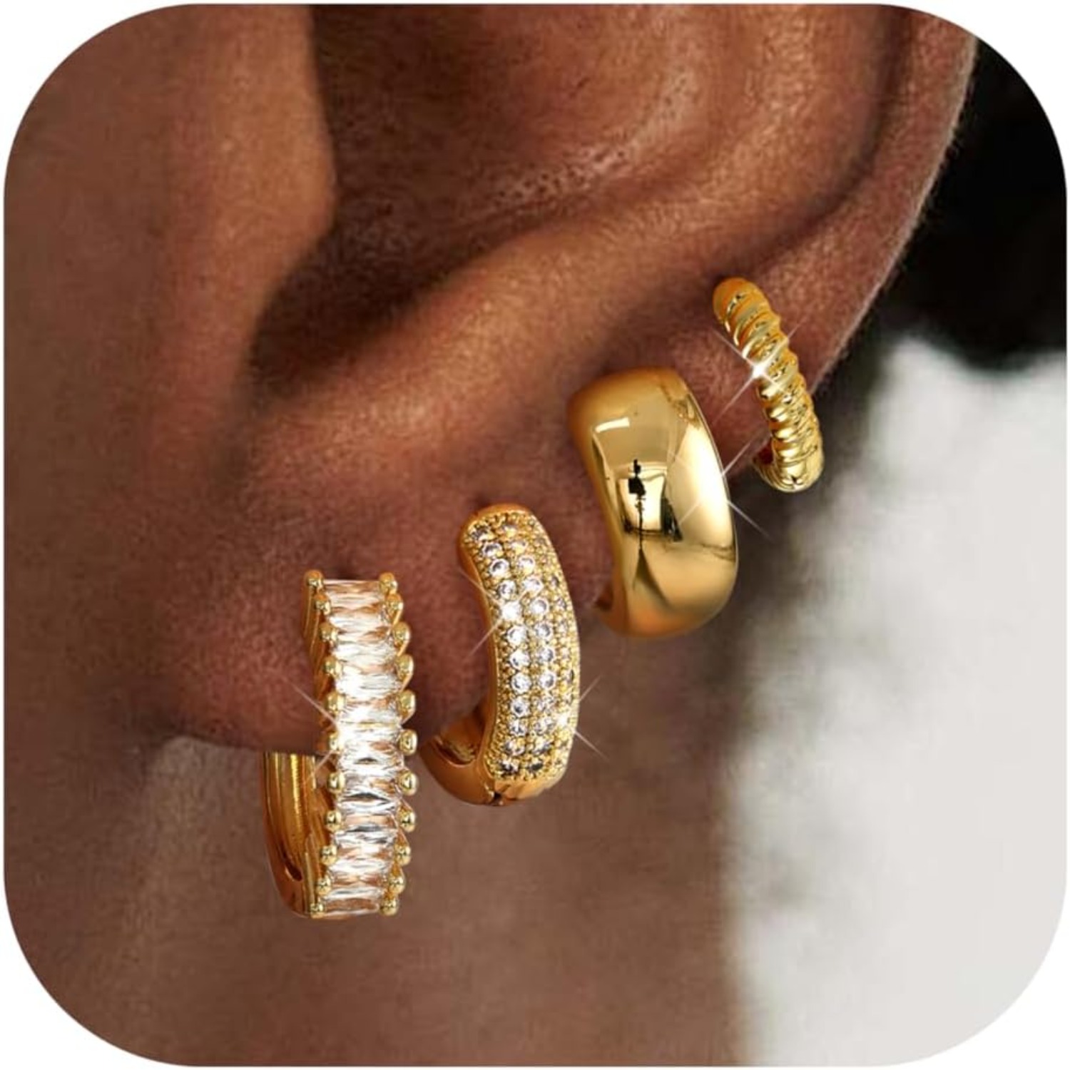 Body Jewelry Trend - ORAZIO 4Pairs 14K Gold Plated Hypoallergenic