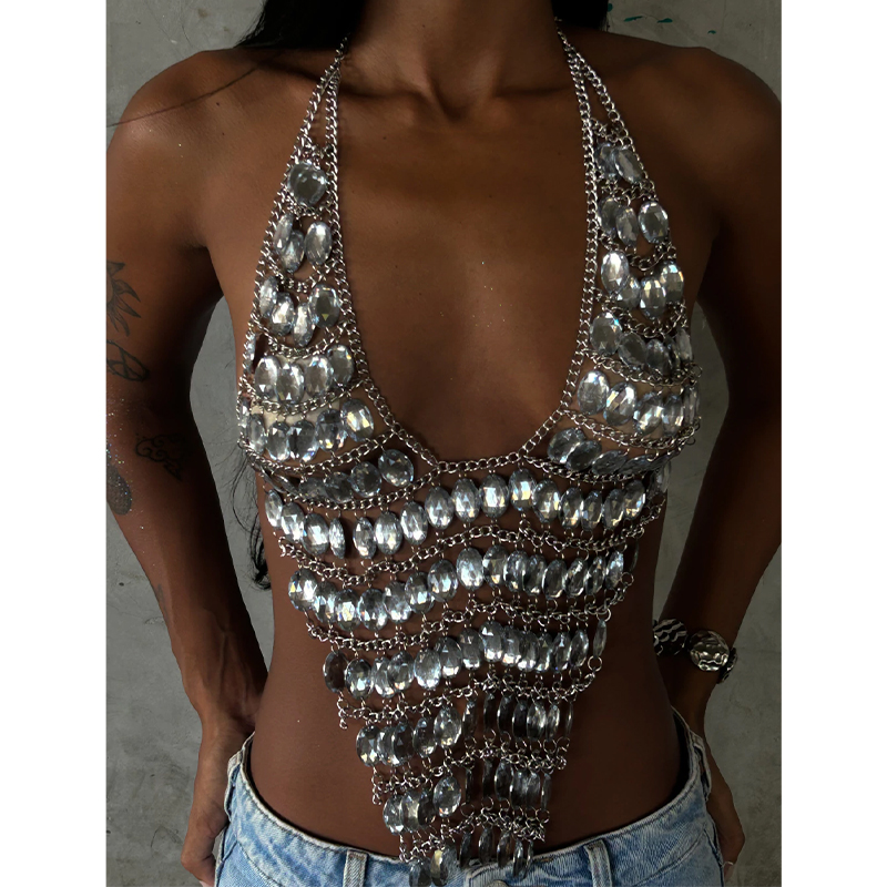 Handmade Backless Rhinestone S - Body Jewelry Bra 评论和价格