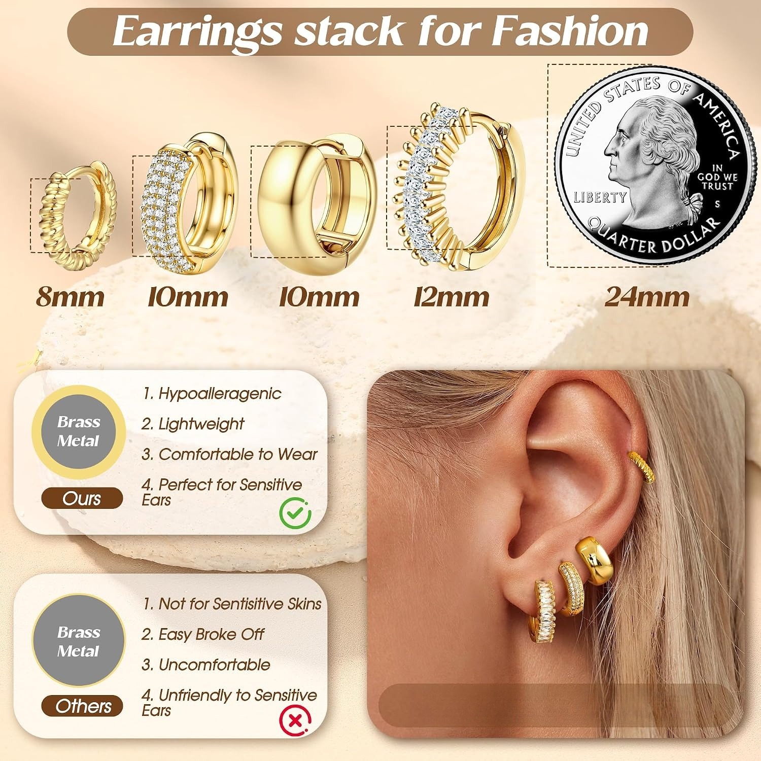 ORAZIO 4Pairs 14K Gold Plated  - Body Jewelry Trend 评论和价格