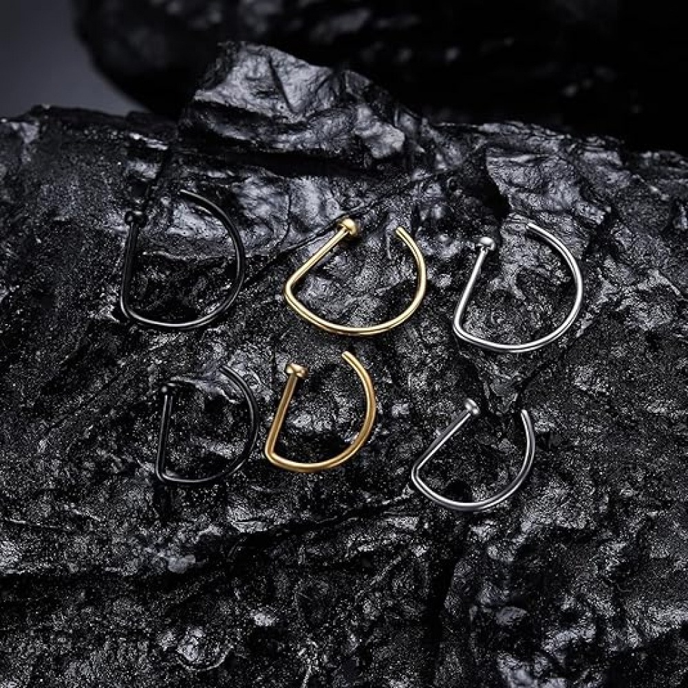 4 Pack Non Piercing D-Shaped N - Body Jewelry Hoops 评论和价格