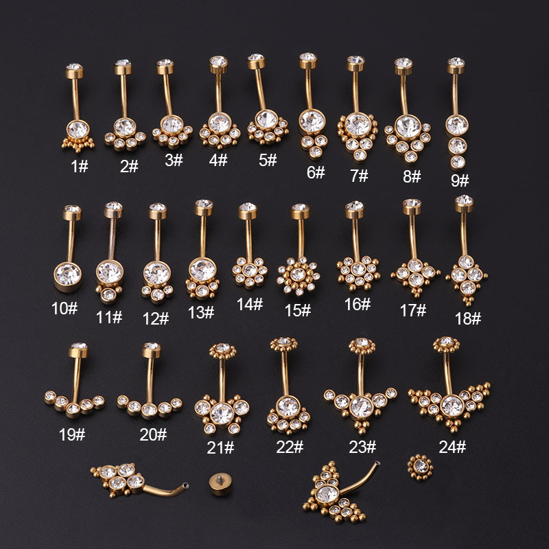 Zircon Golden Belly Button Rin - Body Jewelry Titanium 评论和价格