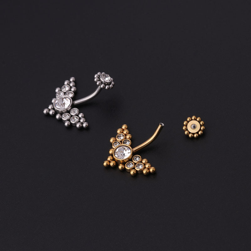 Zircon Golden Belly Button Rin - Body Jewelry Titanium 评论和价格
