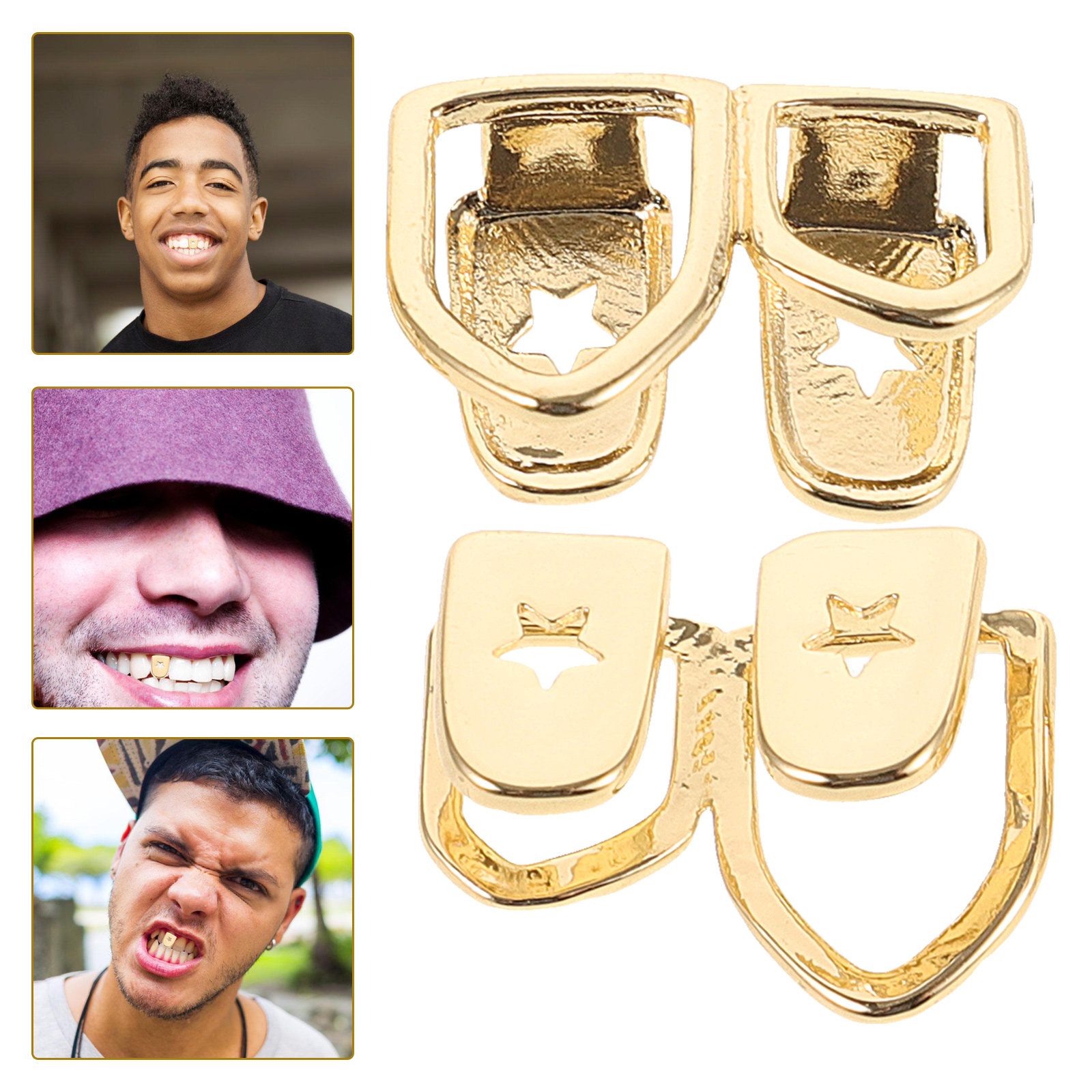 2Pcs Hip Hop Teeth Grills Copp - Body Jewelry Materials 评论和价格